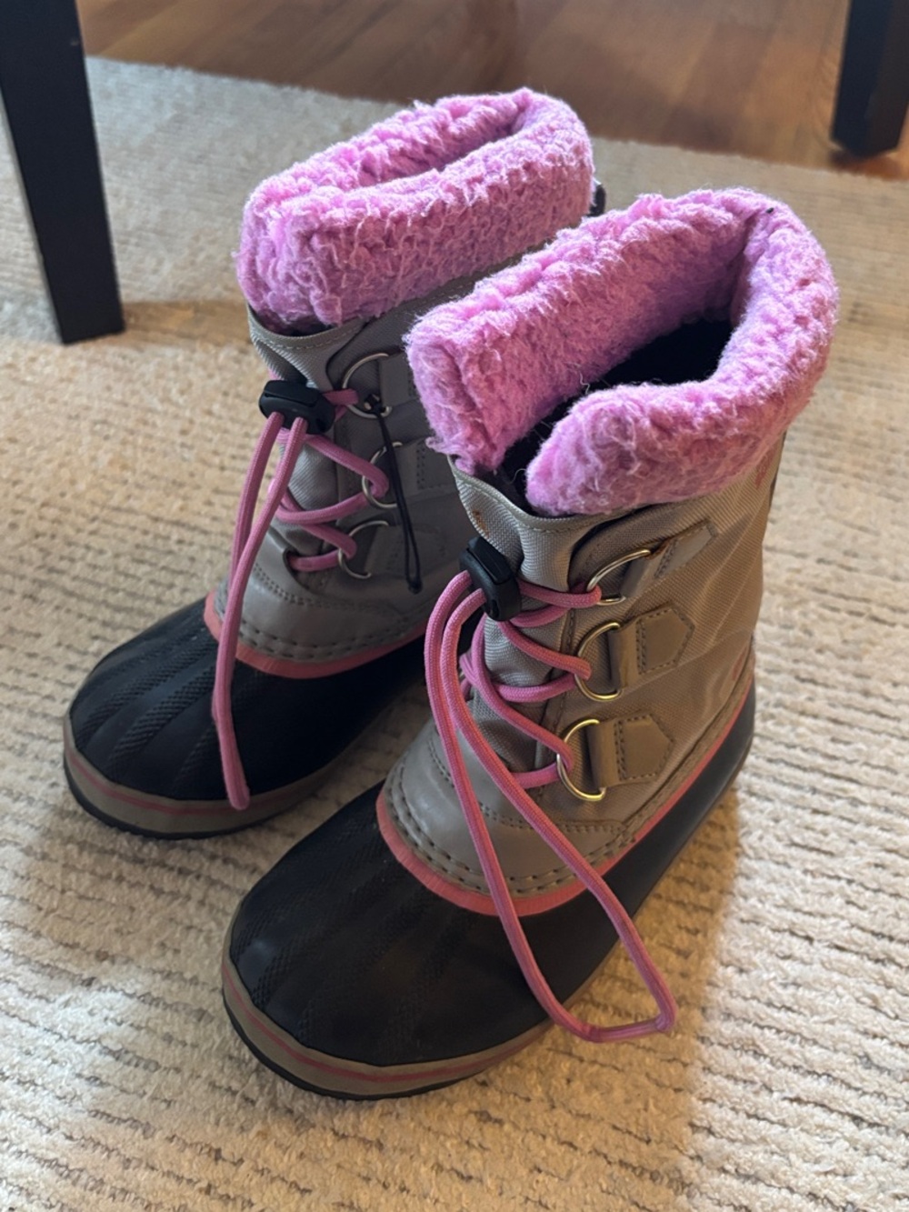 Sorel Kids Gray and Pink Winter Rain Boots with Plush Collar